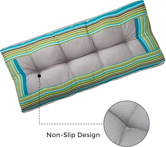 FUNHOME Outdoor Bench Cushion 42 x18 inch with Non-Slip Grips,Water Resistant Porch Swing Cushion,Bench Pillow Pads,Tufted Cushions for Patio Garden Furniture,42" Seat Cushions(Green Stripe)