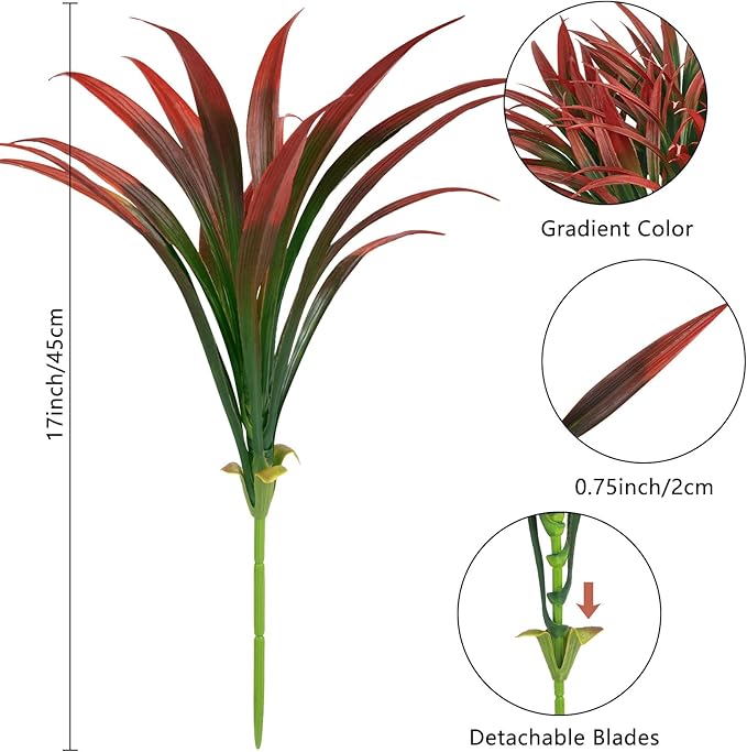 Ouddy Decor 20 Pcs Fake Outdoor Plants Artificial Grass Greenery Stems Faux Plastic Plants UV Resistant for Spring Summer Indoor Outside Garden Hanging Planter Porch Patio Window Box Home Decor, Red ﻿