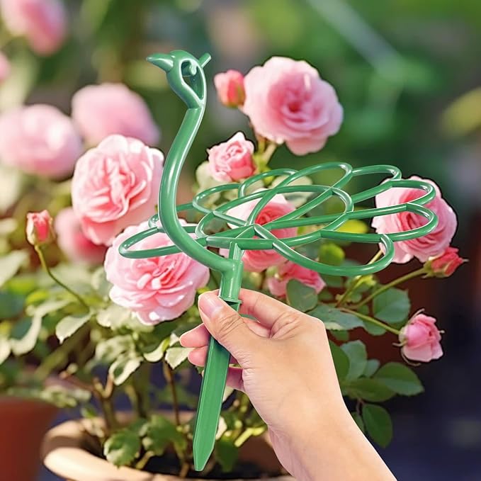 5Pcs Peacock-Shaped Plant Support Stakes for Balcony Garden Sunflower Trellis Growing Through Grid Medium-Sized Universal Tree Topper Holder Including Twist Ties