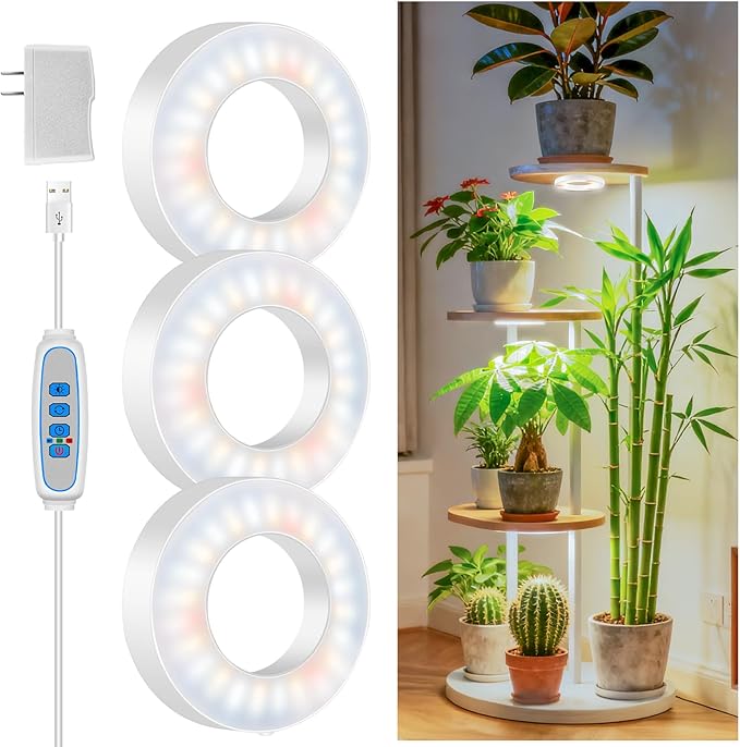 Ceiling Grow Light, 144 LEDs Full Spectrum Plant Lights for Indoor Growing with 6/12/16H Timer, 3 Spectrum Modes, 5 Brightness Levels, 3.5" Under Cabinet Grow Lamp for Small Plants (3-Head)