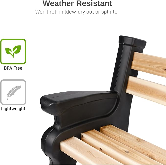 RTS Home Accents Custom Length Lightweight Indoor or Outdoor Bench Ends with Backrest and Armrest (Wood & Screws Sold Separately), Black
