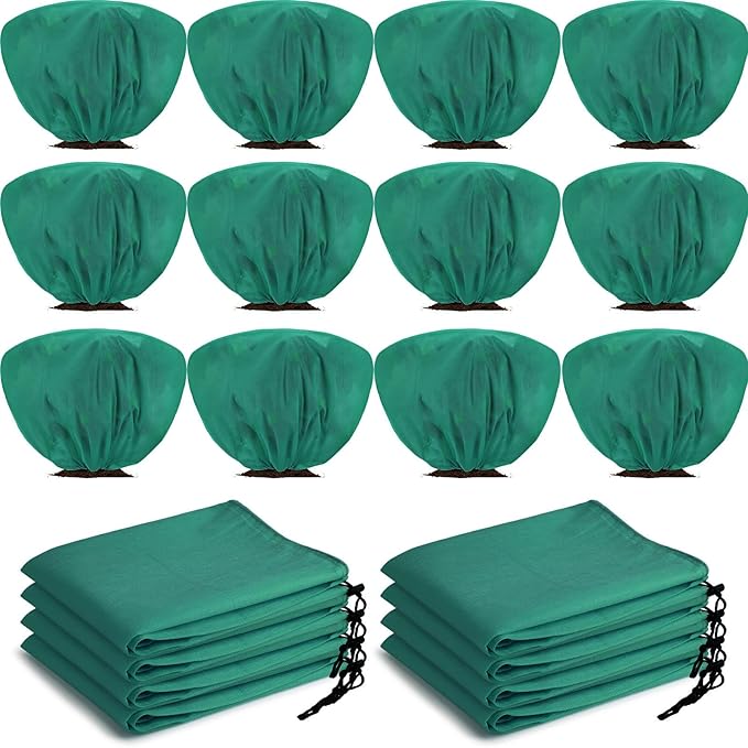 18 Pcs Winter Plant Covers Freeze Protection 39.4x23.6 Inch Horizontal Shrub Tree Plant Protection Bags Frost Blanket with Drawstring for Fall Winter Outdoor Garden Planting (Dark Green)