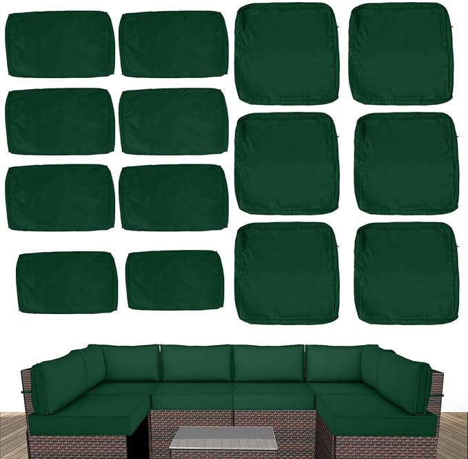 Outdoor Cushion Covers for Patio Furniture, Patio Cushion Covers Replacement with Zipper, Waterproof & Fade Resistant,Only Cover (Deep Green, 25.6Lx25.6Wx4H - Only Covers)
