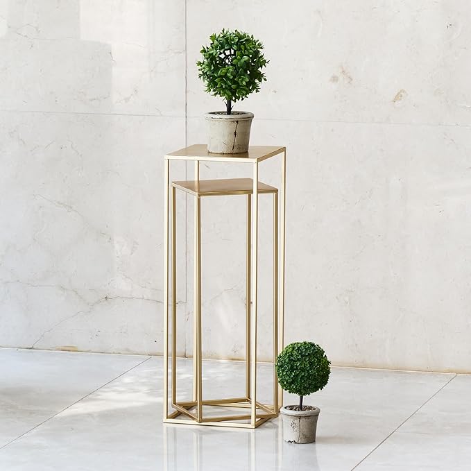 Pack of 2 Already Installed Gold Plant Stand indoor stable steel frame Flower Stands drink table for party wedding Centrepieces Living Room Patio Garden (Gold)