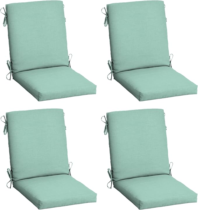 Arden 4-Pack Outdoor Patio Dining Chair Cushion, 20x44, Rain-Proof Seat Pad, Fade-Resistant Outdoor Cushion Aqua Leala