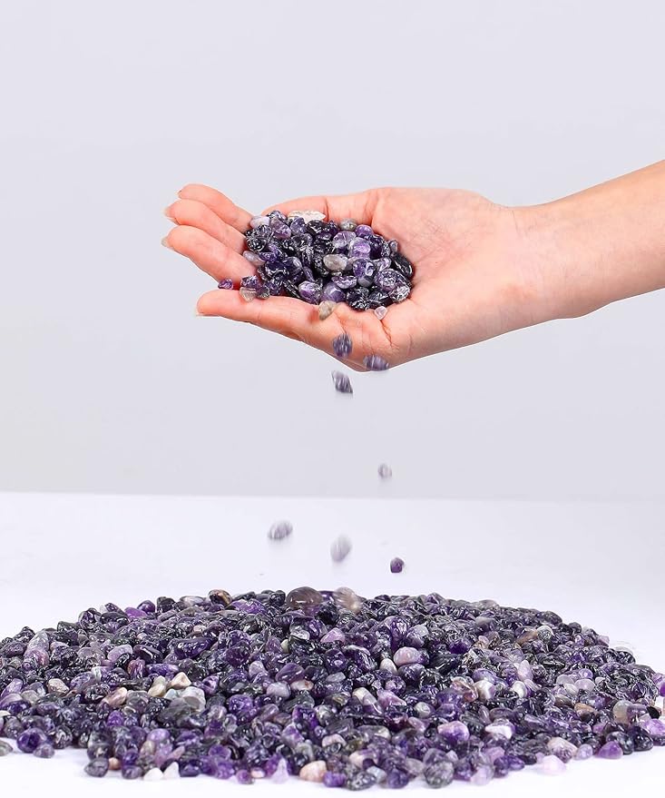 LAIDANLA 1lb/15.87oz Decorative Tumbled Gravel Amethyst Crystals Chip Polished Bulk Natural Gem Aquarium Gravel Rocks Pebbles Fish Tank Gravel Vase Filler Succulents Terrarium Supplies