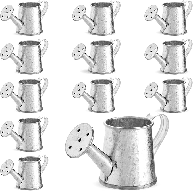 Juvale Mini Watering Can - 3 x 1.6 in, Silver, 12-Pack - Plant Waterer & Indoor Water Pot for Plants - Garden Watering Can & Home Decor Accessories