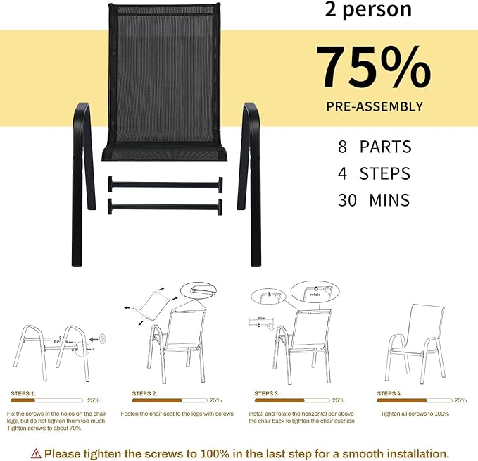 Stackable Outdoor Patio Dining Chairs with Backrest/Armrests for Lawn Garden Balcony Deck Camping-Set of 2 Or 4 (2, Black)