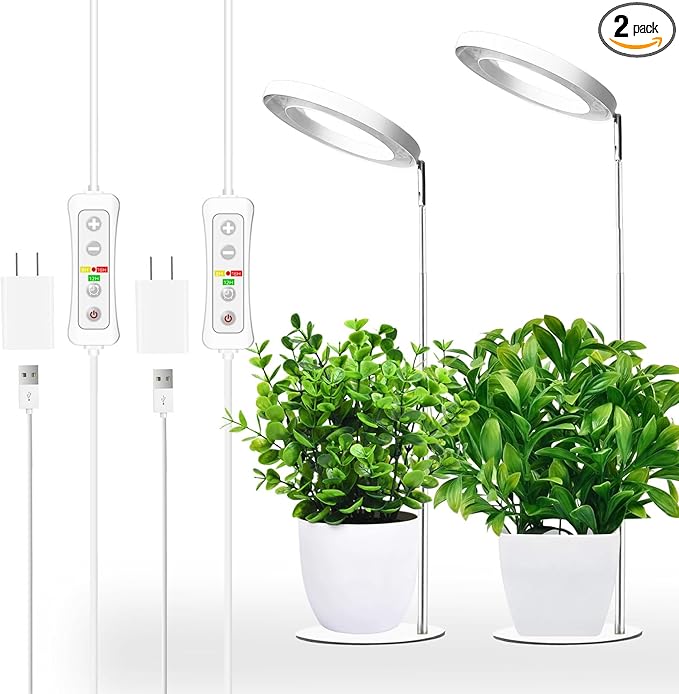 Yadoker 144 LEDs Full Spectrum Plant Grow Light for Indoor Plants，Height Adjustable, 6.3" Aluminum Housing,Automatic Timer with 8/12/16 Hours,10-Level Brightness,White Plant Light,2Pack