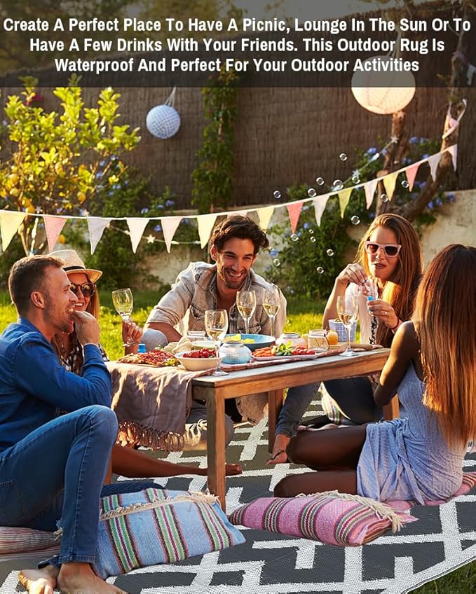 LILIOFFIC Outdoor Rug for Patio Clearance, 5'x8' Waterproof Plastic Patio Mat, Reversible Camping Rugs, Rv, Porch, Deck, Camper, Balcony, Backyard, Gray
