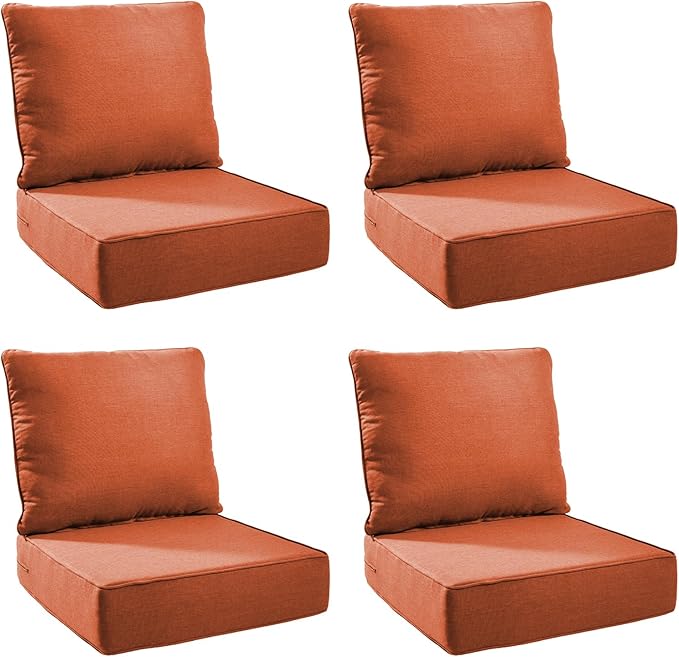 Outdoor Cushion Set for Furniture Patio Furniture, UV Resistant, Water Resistant - 6 Inch Thick Foam Garden Cushions– 22x24 Inch Patio Seat for Chair/Sofa/Couch | Orange | 4-Pack |