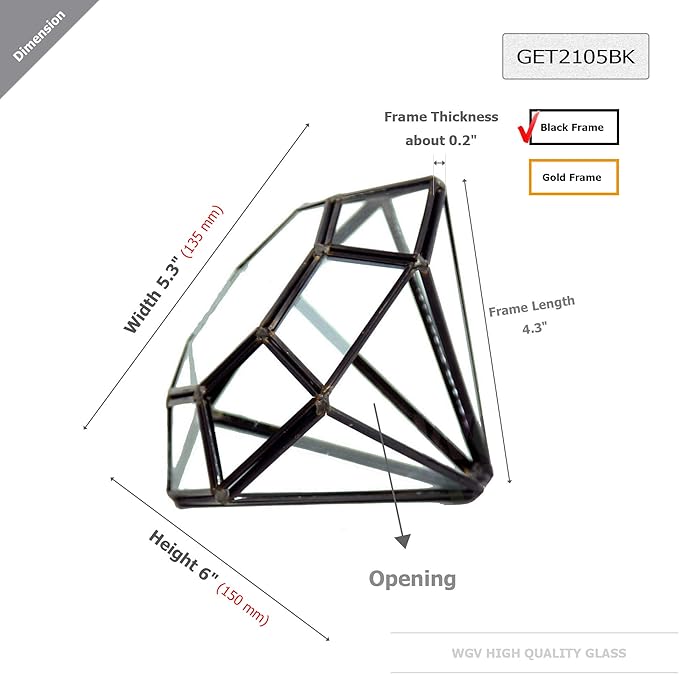 WGV Geometric Planter Terrarium Bulk, Width 5.3" Height 6" Clear Glass Black Frame DIY Succulent air Plant Miniature Fairy Garden Windowsill Tabletop Decor, Diamond 12 Pieces