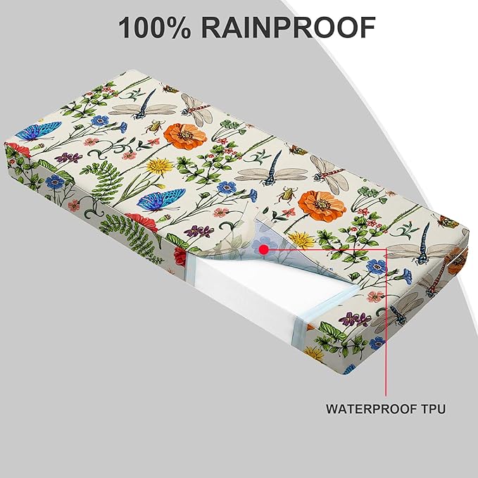 All Smiles Outdoor Bench Cushion 42 x 18 Inch Waterproof Patio Furniture Garden Flowers Farmhouse Decorative Cushions for Chair Chair Yard Garden Deck