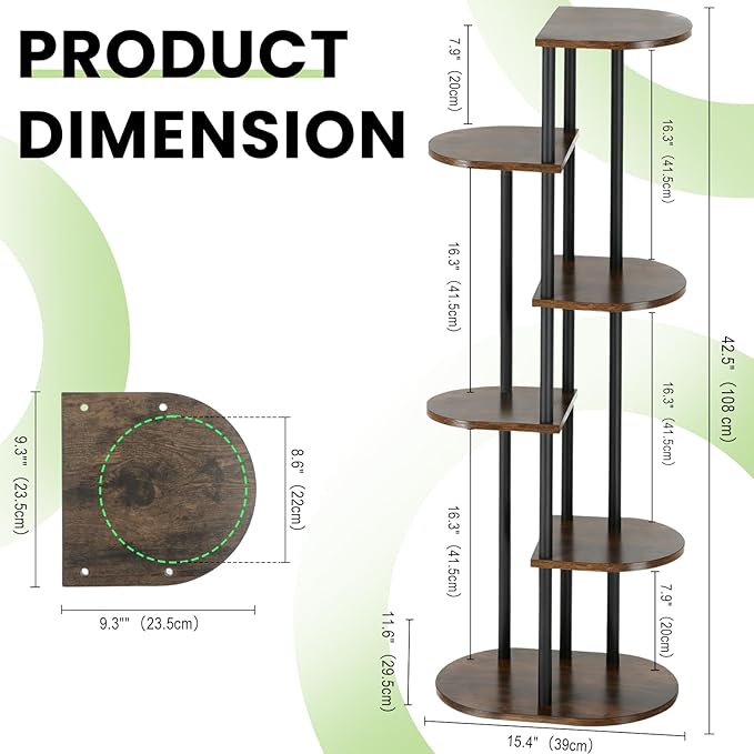 Tiered Plant Stand Indoor, Tall 6 Tier 7 Potted Wooden Plant Shelf for Multiple Plants, Multi Plant Holder Indoor for Patio Garden Patent Design Living Room Bedroom, Rustic Brown