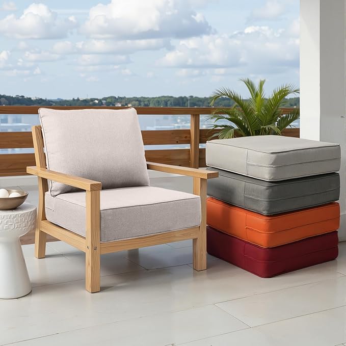 Outdoor Chair Cushion Set, 24x24 Waterproof Patio Chair Cushions, 6" Thickened Seat Cushion for Outdoor Chair and Couch, Include 1 Seat & 1 Back Cushion, Thick/Beige