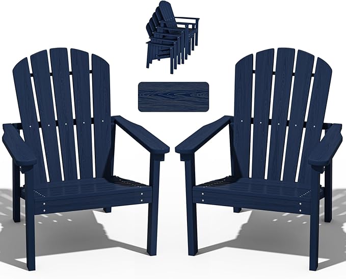 nevilywood Compact Stackable Adirondack Chairs Set of 2, 26.3" Wide HDPE Outdoor Patio Chairs - Durable, Space-Saving Design for Porch, Lawn or Garden, Navy