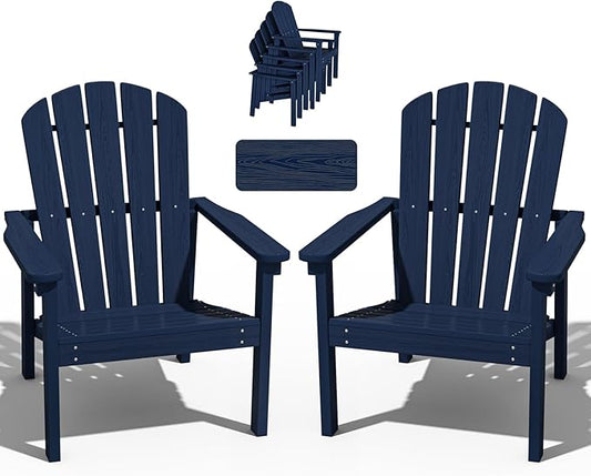 nevilywood Compact Stackable Adirondack Chairs Set of 2, 26.3" Wide HDPE Outdoor Patio Chairs - Durable, Space-Saving Design for Porch, Lawn or Garden, Navy
