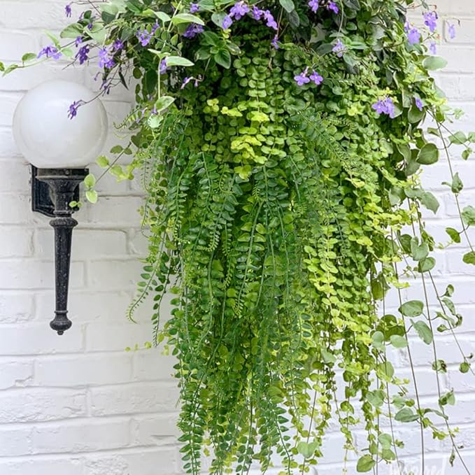SzJias Artificial Hanging Plants Fake Plants Ferns Faux Hanging Plants for Patio Porch Outdoor Plants Decor (6 Pcs)