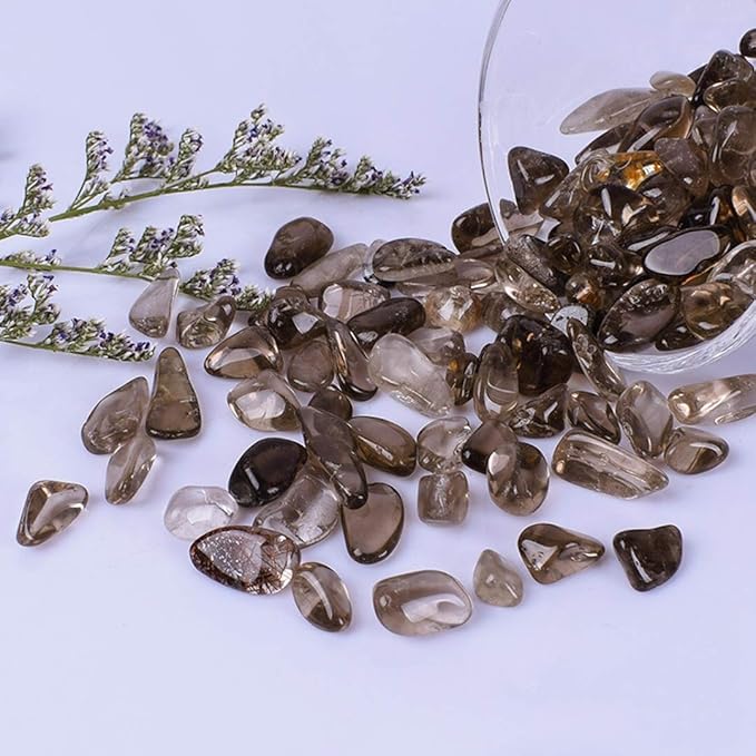 IMALY Smoky Quartz Tumbled Chips Stone Polished Crushed Healing Crystal Quartz Pieces Irregular Shaped Stones for Home Decorative Stones Vases Plants Succulents 0.5lb