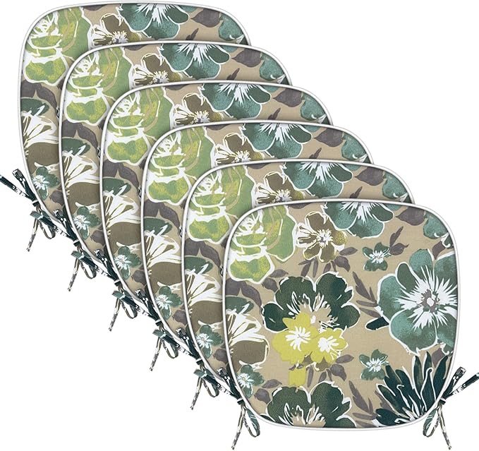 SleepMan Outdoor 17"x16" Chair Cushions with Ties Set of 6, Water Resistant All Weather U-Shape Seat Pads for Patio Garden Furniture Indoor Fade Resistant Patio Cushions (Cabbage)
