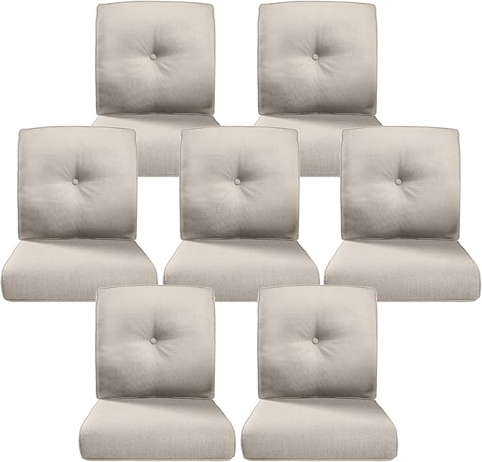 Belord Luxury 4" Thick Outdoor Cushion 7 Set - 22 x24 Inch 28D Sponge Filling Fade-Resistant Chair Cushion, Spill Proof Removable Patio Furniture Replacement Cushions for Sofa Bench Swing - Beige