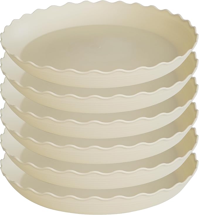 6 Pack Plant Saucer 6 inch, Heavy Duty Plastic Plant Saucers, Durable Plant Tray for Pots, Flower Saucers for Indoors, Plant Pot Saucers, Trays for Planter (Beige)