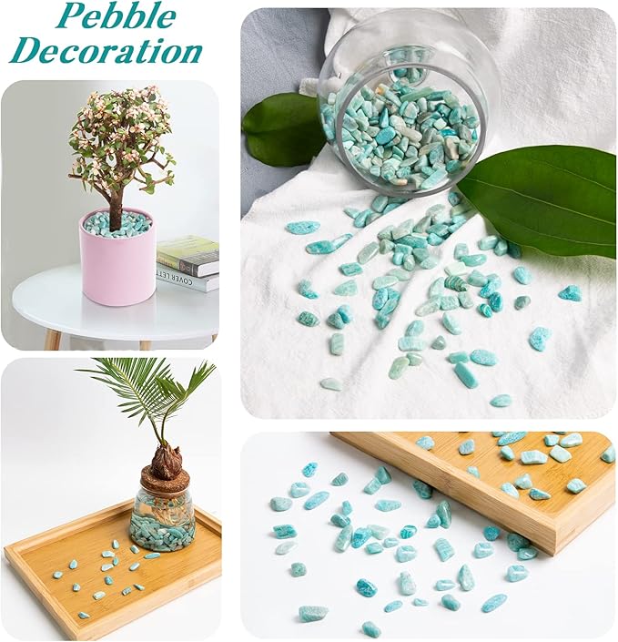 QICQDRAM Natural Green Amazonite Crystals Bulk 0.9 Lb/405g Small Tumbled Chips Crystal Stone Decorative Pebbles for Home Decoration & Fish Turtle Tank, Vase Filler, Plants Decor