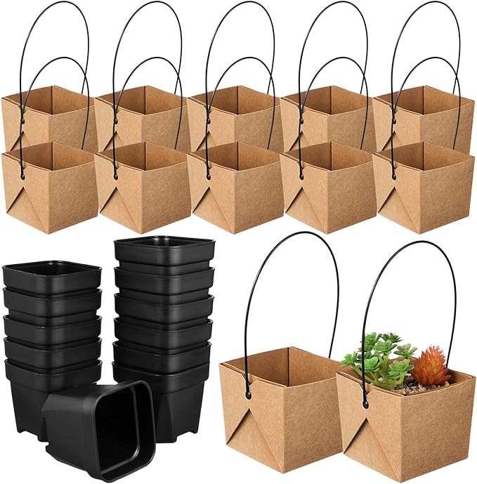 Kisangel Waterproof Buffalo Kraft Paper Mini Succulent Pots Set of 12 with Drainage Holes Small Indoor Outdoor Plant Planters for Home Garden Decoration 3.15X3.35X3.15 Inches