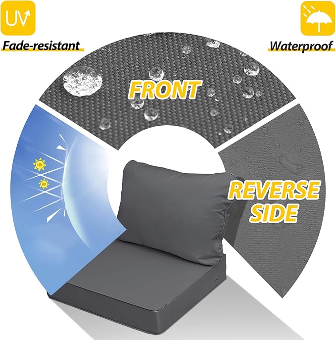 AAAAAcessories Outdoor Seat Cushions for Chairs, Fade-Resistant, Waterproof Patio Furniture Replacement Cushions, 21" x 21" x 3" + 21" x 17", Set of 4, Dark Gray