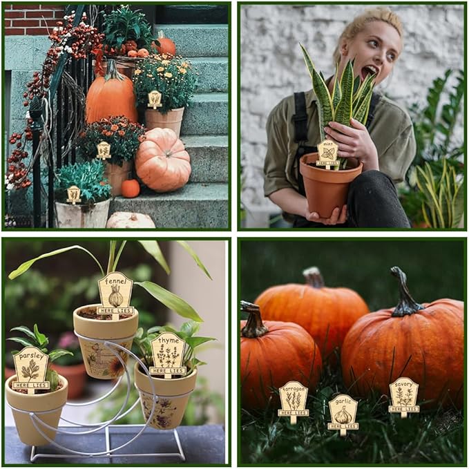 arricraft 15 Pcs Herb Plant Labels, Wooden Markers Tombstone Graveyard Shape Tags Garden Labels Wood Garden Stakes for Indoor and Outdoor Potted Seed Herbs and Herb Unique Funny Gifts