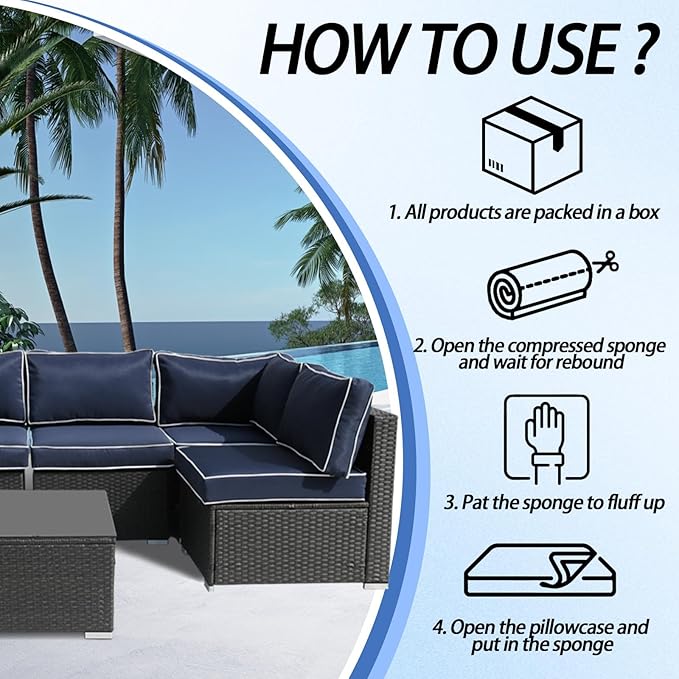 Patio Furniture Cushions,14Pieces Water-Resistant Outdoor Replacement Cushions,Sectional Sofa Cushions for Fits 6-Seats Rattan Wicker Patio Conversation Sets
