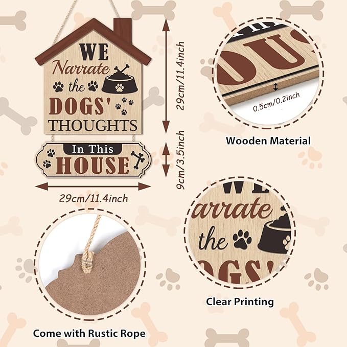 HLNIUC Funny Dog Door Sign,In This House We Narrate The Dogs’ Thought Wall Decor,Rustic Dog House Hanging Decoration for Front Door,Dogs Welcome People Tolerated Plaque for Pet Lovers Porch Decor