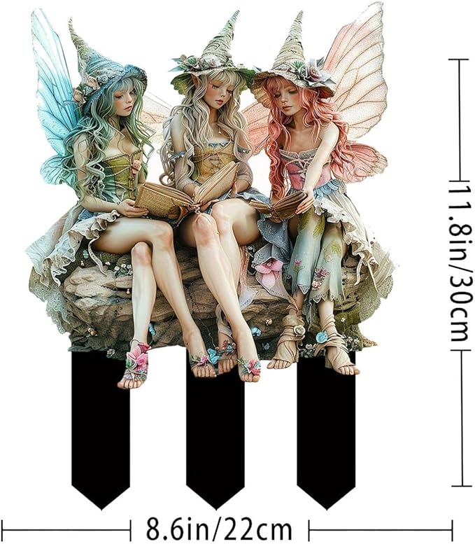 JOYO 11.8''Bohemian Fairy Flower Pot Decoration,Fairy Garden Planter Accessories,2D Acrylic Ground Plug,Fairy Pumpkin Angel Garden Stake for Pot Plants and Garden Yard Lawn Décor (P02)