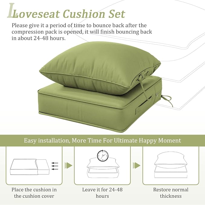 Outdoor Patio Chair Cushions Set 22 L X 24 W X 4 H Waterproof & Fade Resistant Deep Seat and Back Cushions with Removable Covers Outdoor Seat Cushion Set for Chairs and Sofas
