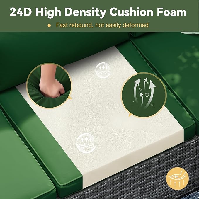 Aoxun Replacement Cushions for Outdoor Furniture, 9-Piece Outdoor Cushions for Patio Furniture, Deep Seat, Waterproof & Fade Resistant Couch Cushion for 4-Seat Patio Conversation Sets, Dark Green