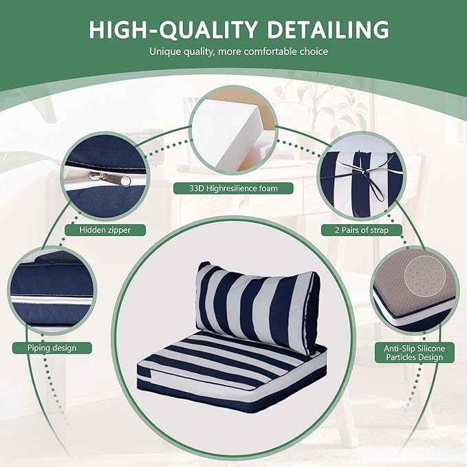 14 Piece Outdoor Replacement Cushions for Patio Furniture, 4" x 25.6" x 25.6" High Density Waterproof Outdoor Sofa Cushion Sets, Fits 6 Seat Wicker Sectional Conversation,Blue Striped