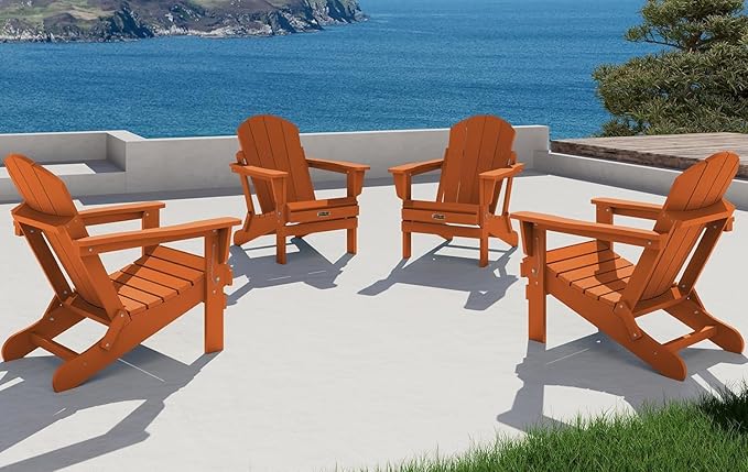 SERWALL Foldable Adirondack Chair Set of 2 for Patio Garden Outdoors Fire Pit Chairs-Orange