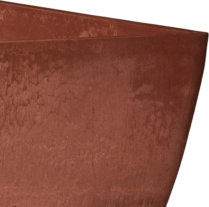 PSW Pot Collection 16x13 inch Plastic/Stone/Wood Composite Square Planter – No Drainage Hole (Drillable), Modern Indoor/Outer Pot for Flowers, Foliage, Succulents, Fairy Gardens, Terra Cotta Color