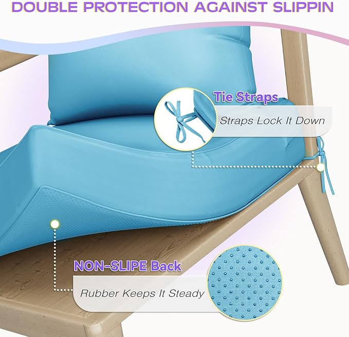 Outdoor Chair Cushions Set of 4, 22 x 22 Inch Patio Furniture Cushions with Splash-Proof Covers, Outdoor Cushions for Patio Furniture Replacement, Lake Blue