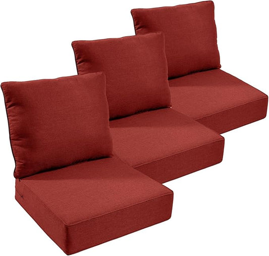 Outdoor Furniture Cushions, 6 inch Thick Seat Cushions for Outdoor Furniture, Waterproof 22x24 Patio Couch Cushions, Replacement Chair/Sofa Cushion, Include 3 Back & 3 Seat Cushion, Thick/Red