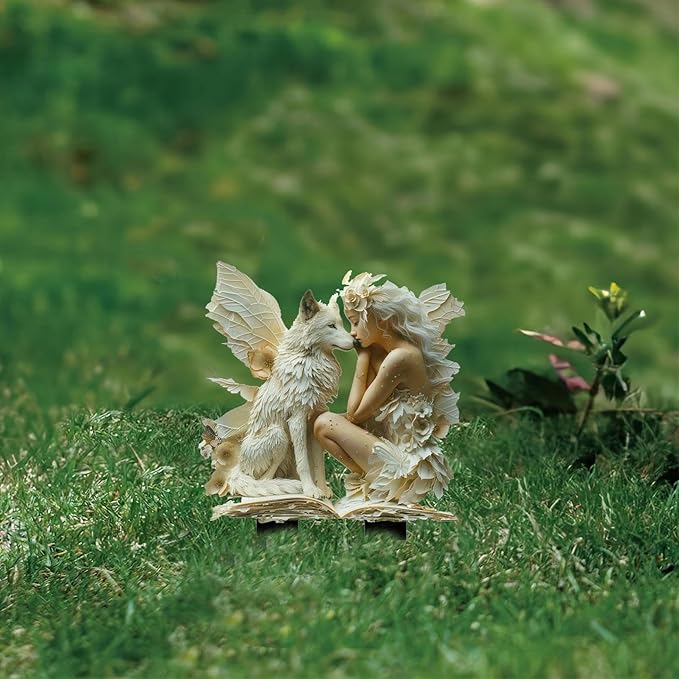 JOYO 11.8''Bohemian Fairy Flower Pot Decoration,Fairy Garden Planter Accessories,2D Acrylic Ground Plug,Fairy Pumpkin Angel Garden Stake for Pot Plants and Garden Yard Lawn Décor (P01)