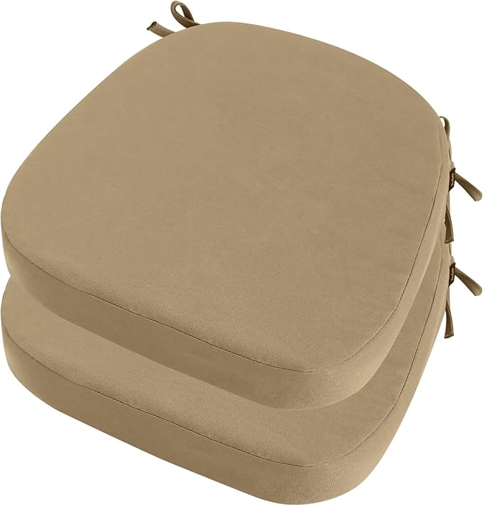 idee-home Outdoor Chair Cushions Set of 2, 19" x 19" x 2" Thick D-Shaped Patio Furniture Outdoor Seat Cushions Waterproof with Ties, Dining Pads