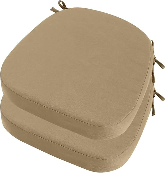 idee-home Outdoor Chair Cushions Set of 2, 19" x 19" x 2" Thick D-Shaped Patio Furniture Outdoor Seat Cushions Waterproof with Ties, Dining Pads