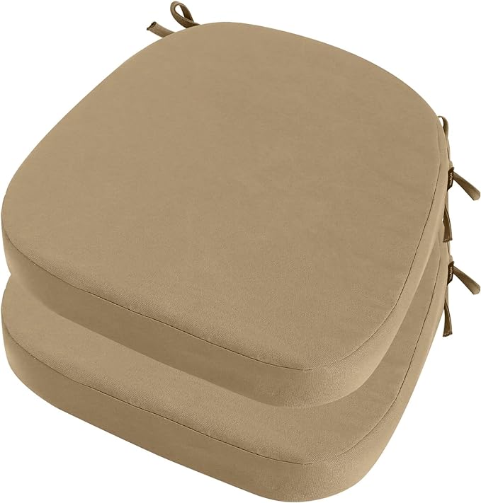 idee-home Outdoor Chair Cushions Set of 2, 17" x 17" x 2" Thick D-Shaped Patio Furniture Outdoor Seat Cushions Waterproof with Ties, Dining Pads