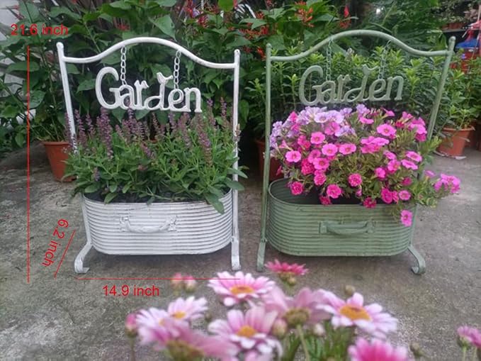 Vintage Metal Planter, Farmhouse Distressed Decorative Outdoor Garden Flower Pot,Farmhouse Plants Holder Succulents Tubs for Garden Patio Yard Outdoor Decor (Green)