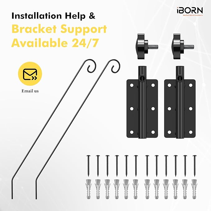 iBorn Wall Mount Deck Hook, 40" Squirrel Proof Bird Feeder Pole, Heavy Duty Extended Reach Wall Mounted Deck Hook Wall Pole, 180° Rotatable Arm, Solid Wire, Pack of 2