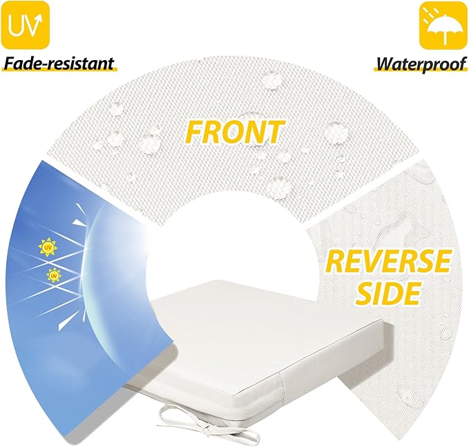 AAAAAcessories Outdoor Seat Cushions for Chairs, Waterproof, Fade-Resistant, 17" x 16" x 2", Patio Furniture Replacement Cushions, Set of 2, Creamy White