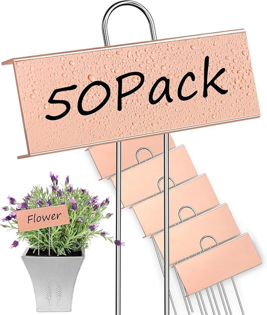 Garden Labels, 50 Pack Metal Plant Labels Waterproof Garden Markers with Pen for Seedlings Vegetables Flower, Height 10.6'' Label Area 3.5''X 1.2''