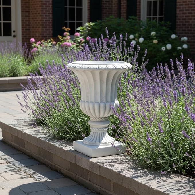 Merax 26.25'' Tall Antique Urn Planter, Classic Garden Urn for Indoor & Outdoor Use, Large Patio & Living Room Decor Planter, White