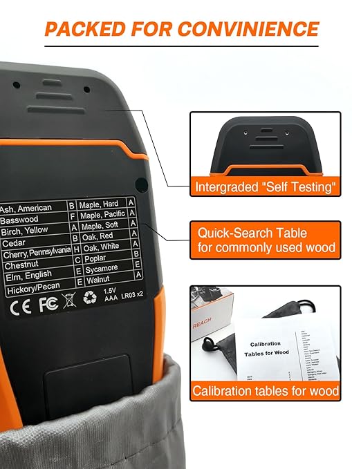 Mecurate Digital Pin Type Wood Moisture Meter with 3 Colored Indicators, Moisture Detector 2 Mode 8 Calibration Large Backlit for Wood, Wall, Firewall (Orange)